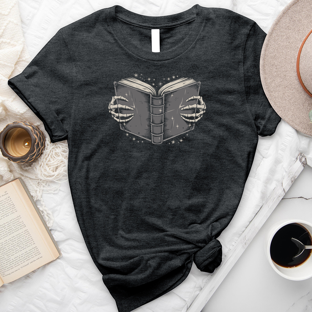 book skeleton hands unisex tee