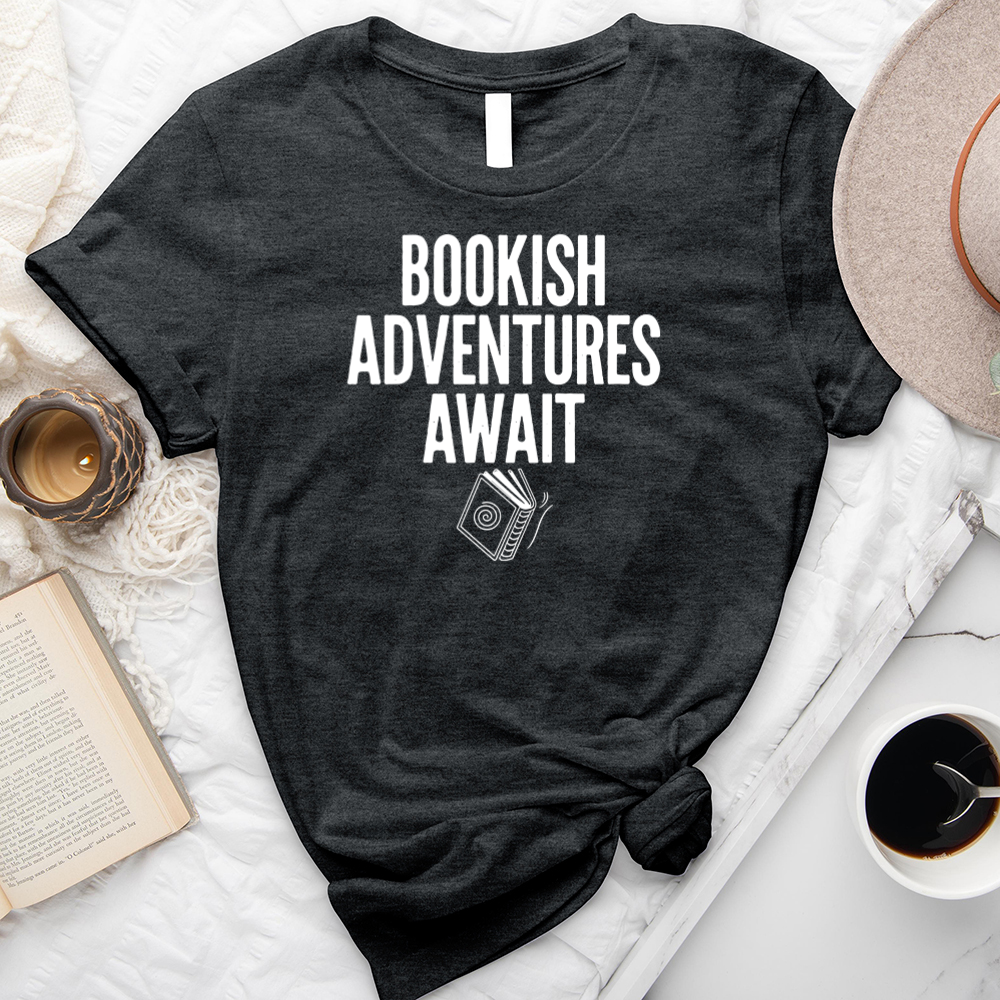 bookish adventures await unisex tee