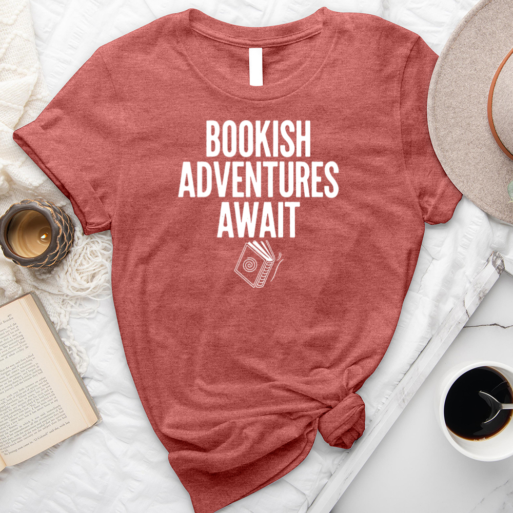 bookish adventures await unisex tee