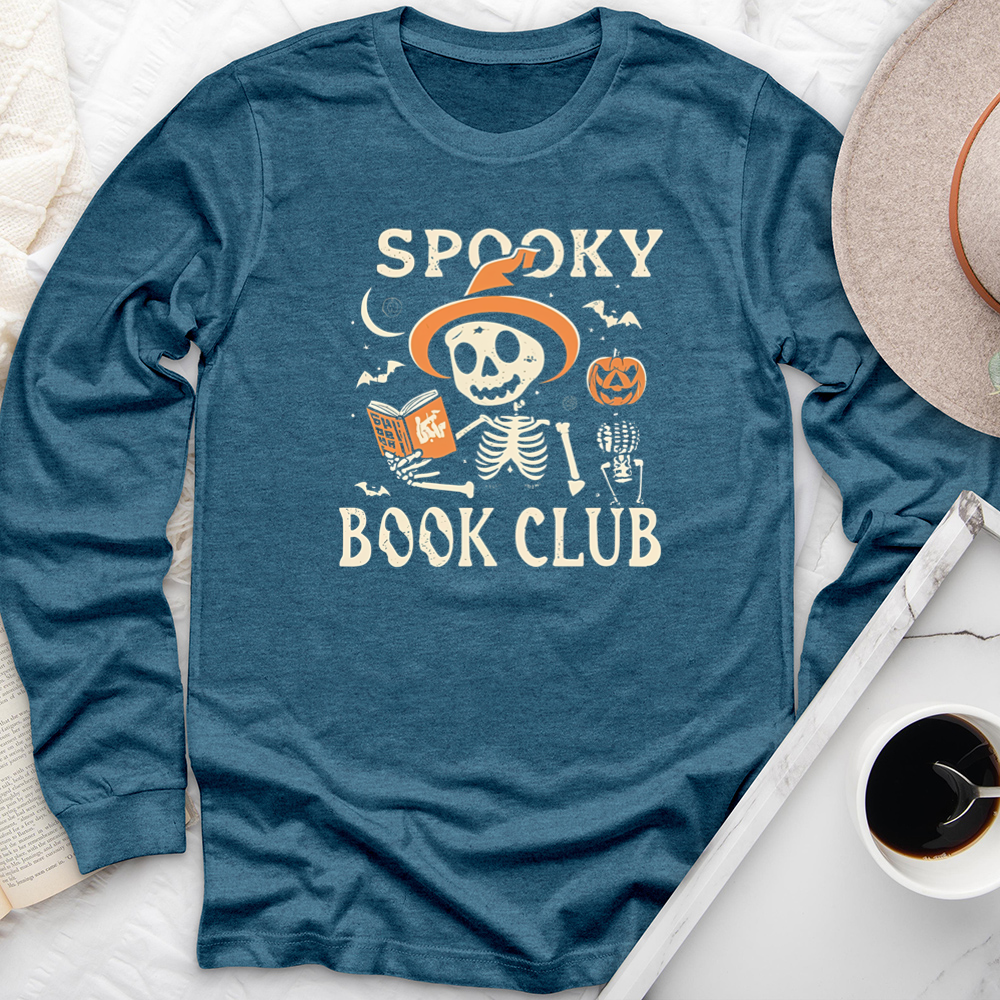 spooky book club skeleton unisex long sleeve tee