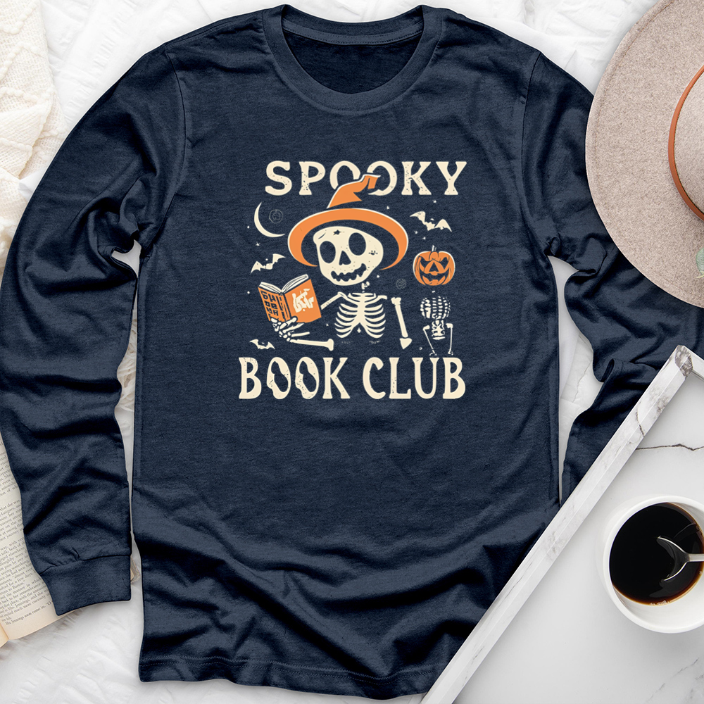 spooky book club skeleton unisex long sleeve tee