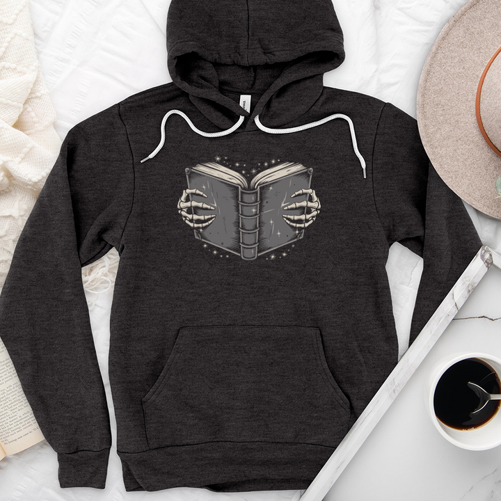 book skeleton hands premium hoodie sweatshirt