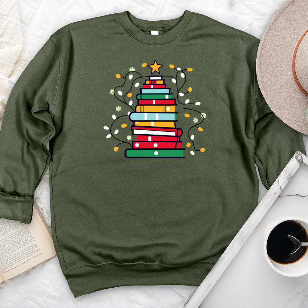 christmas book tree premium crewneck sweatshirt