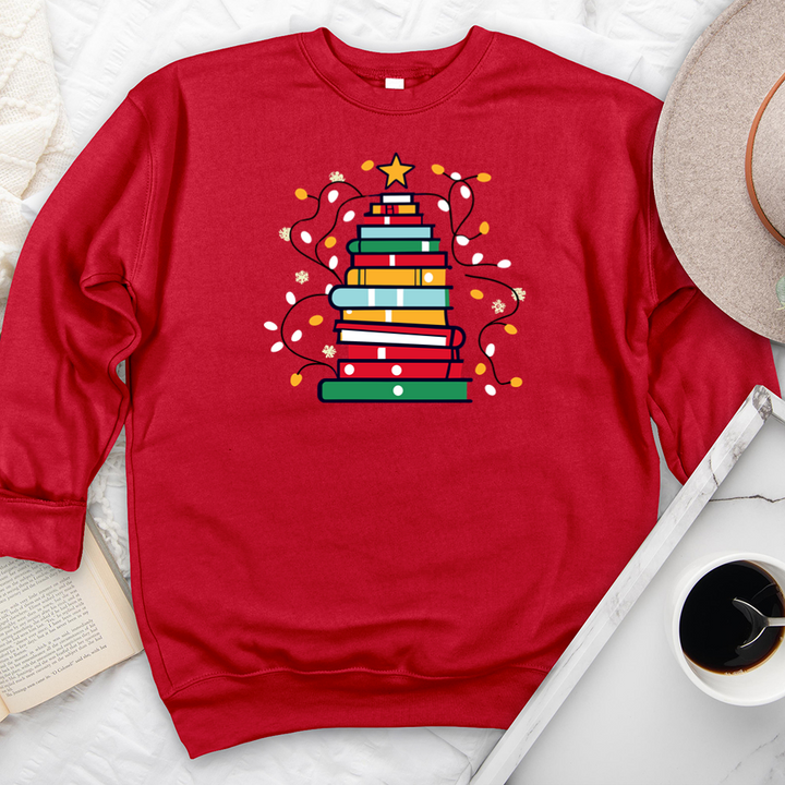 christmas book tree premium crewneck sweatshirt