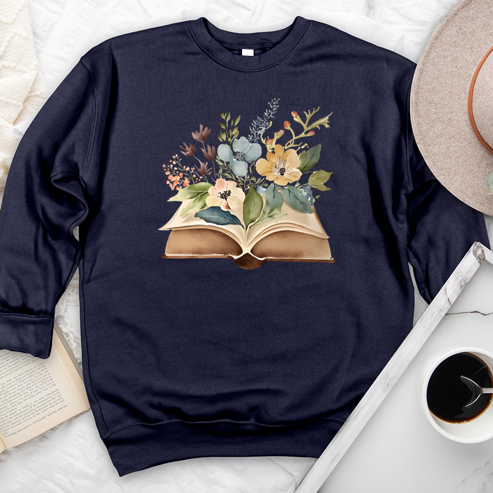 floral watercolor books premium crewneck sweatshirt