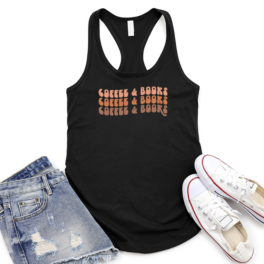 colorful coffee and books women's racerback tank top