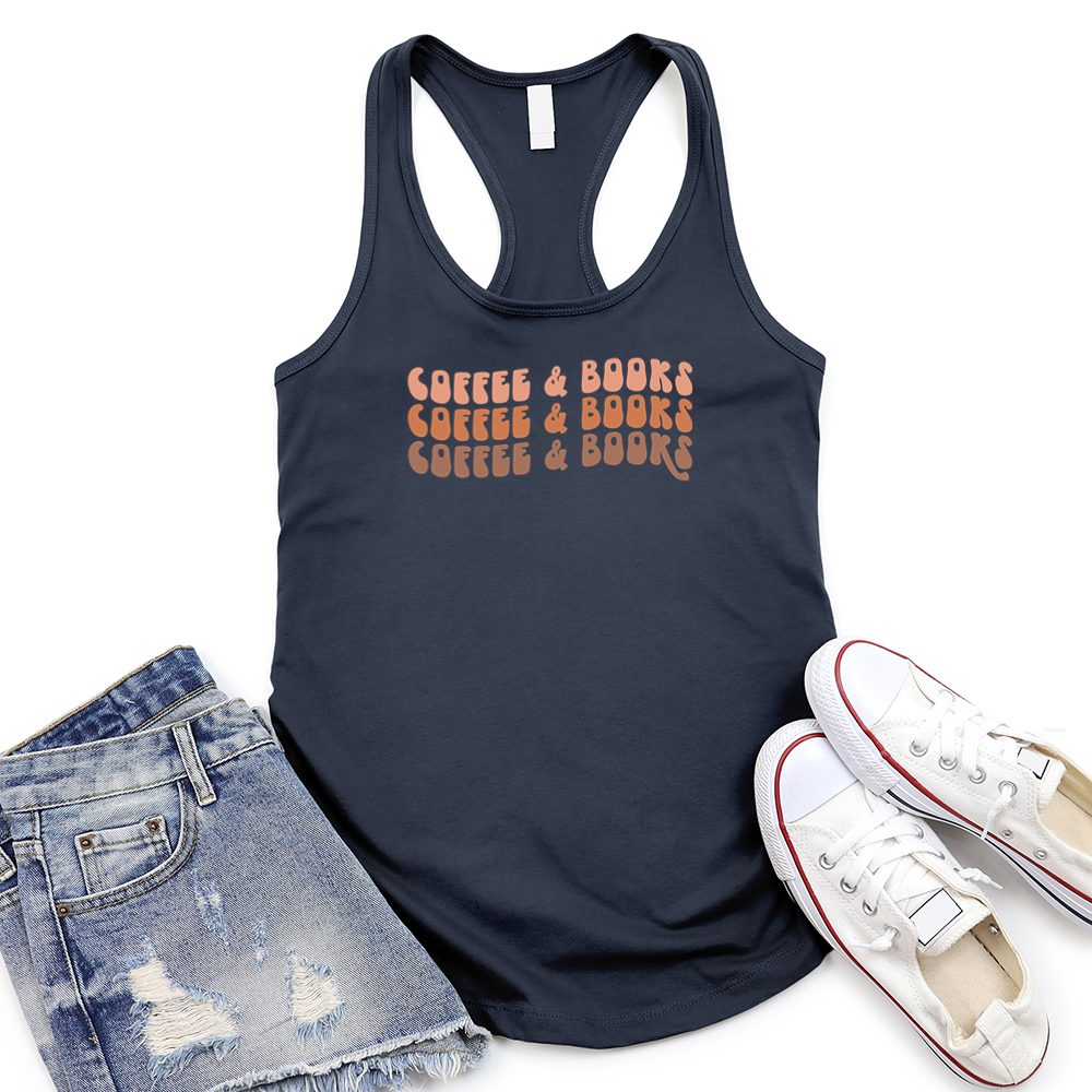 colorful coffee and books women's racerback tank top