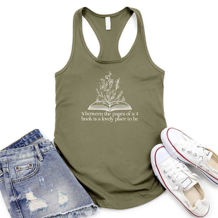 between the pages women's racerback tank top