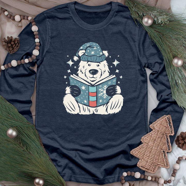 polar bear reading unisex long sleeve tee