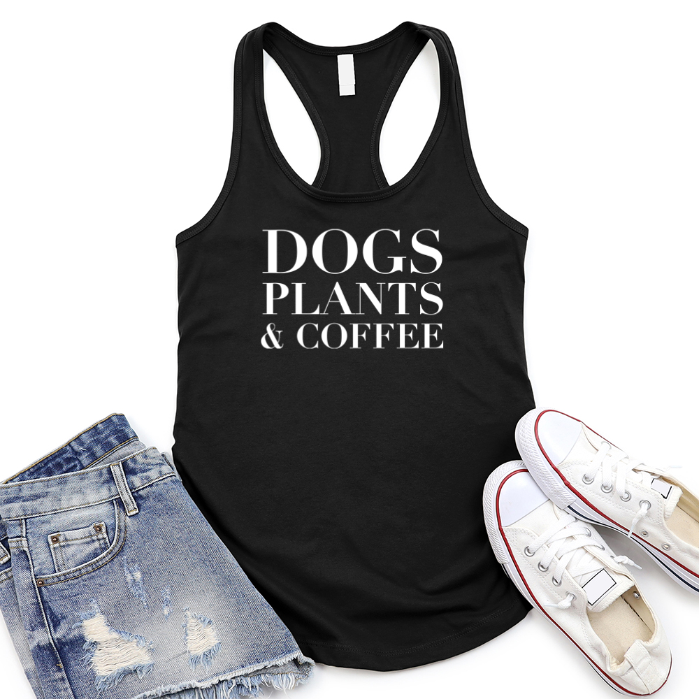 dogs plants and coffee women's racerback tank top