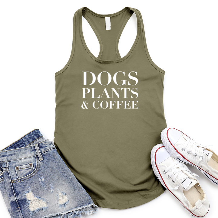 dogs plants and coffee women's racerback tank top