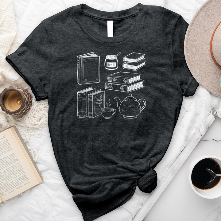 books tea white unisex tee