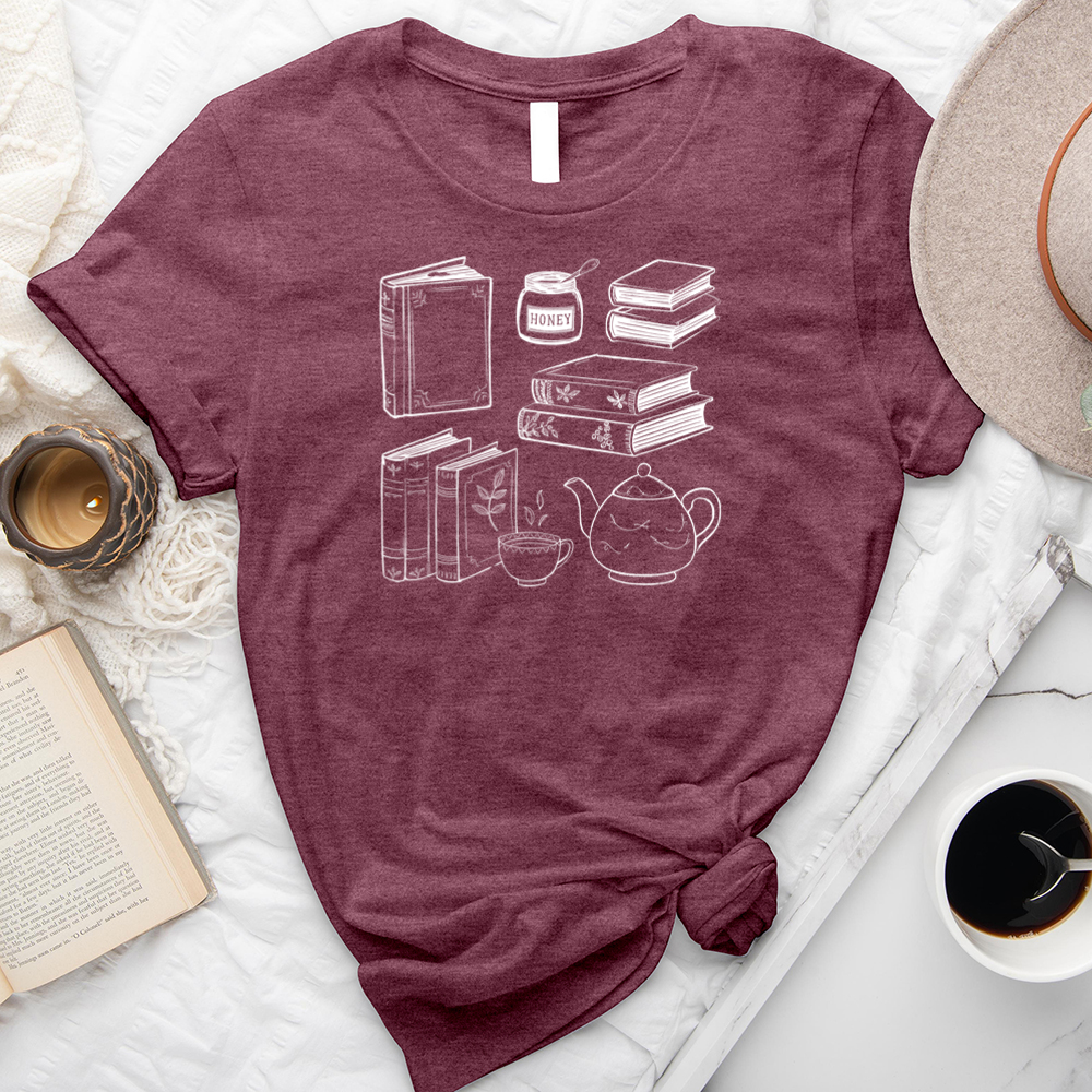 books tea white unisex tee