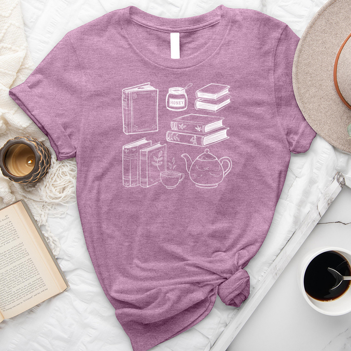 books tea white unisex tee