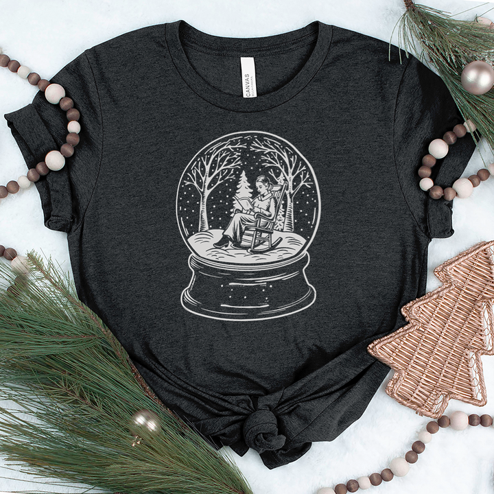 white reading snowglobe unisex tee