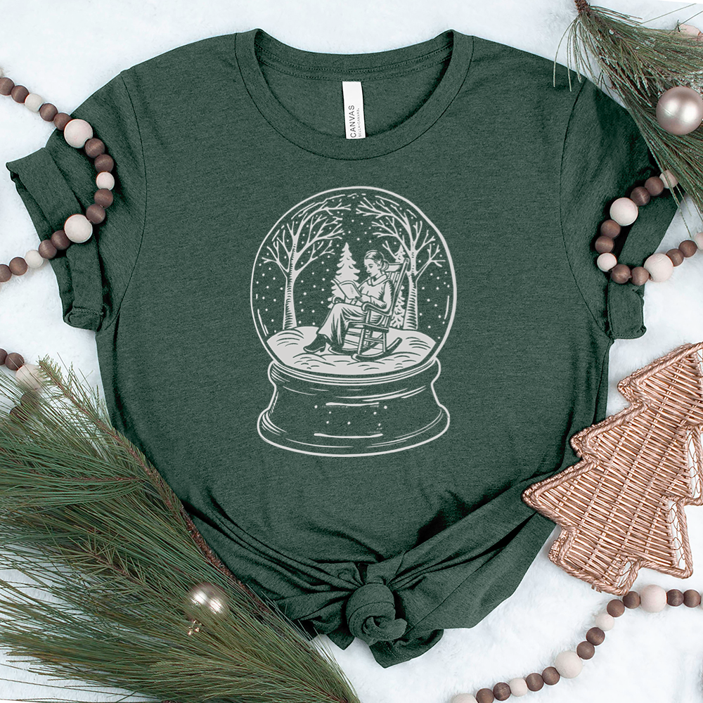 white reading snowglobe unisex tee