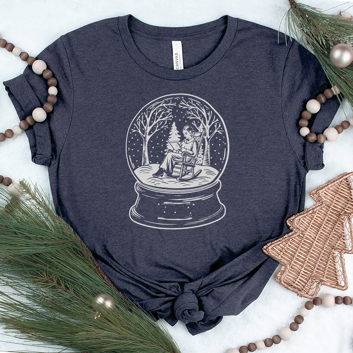 white reading snowglobe unisex tee