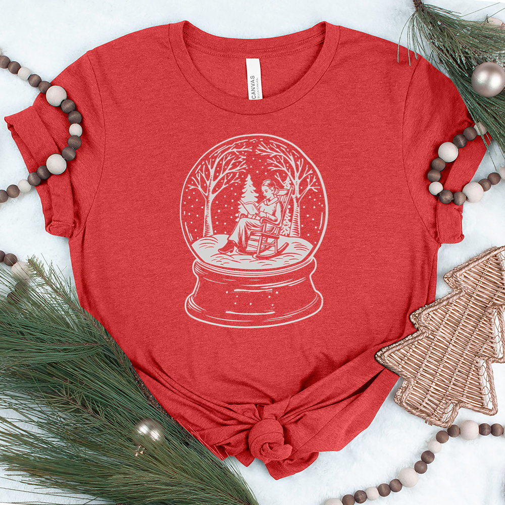 white reading snowglobe unisex tee