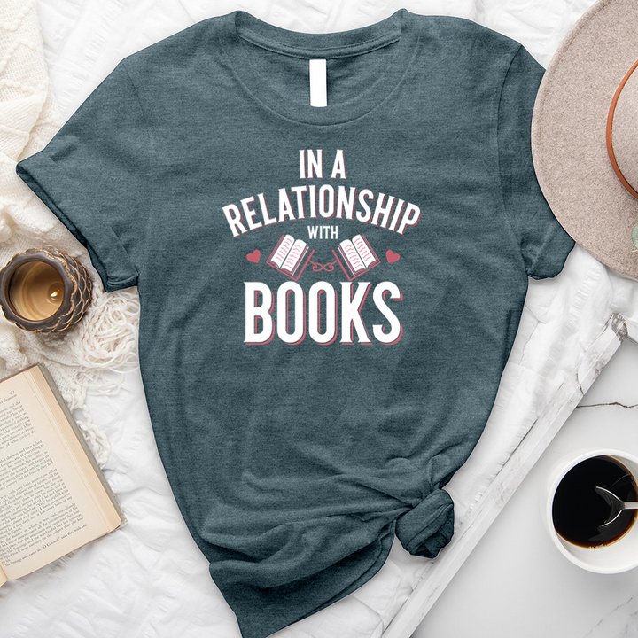 in a relationship with books unisex tee