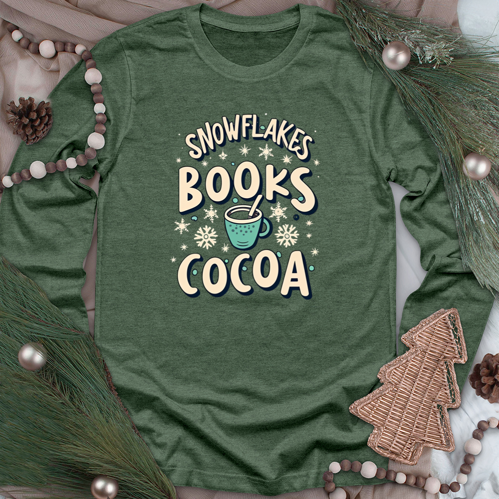 snowflakes books cocoa unisex long sleeve tee