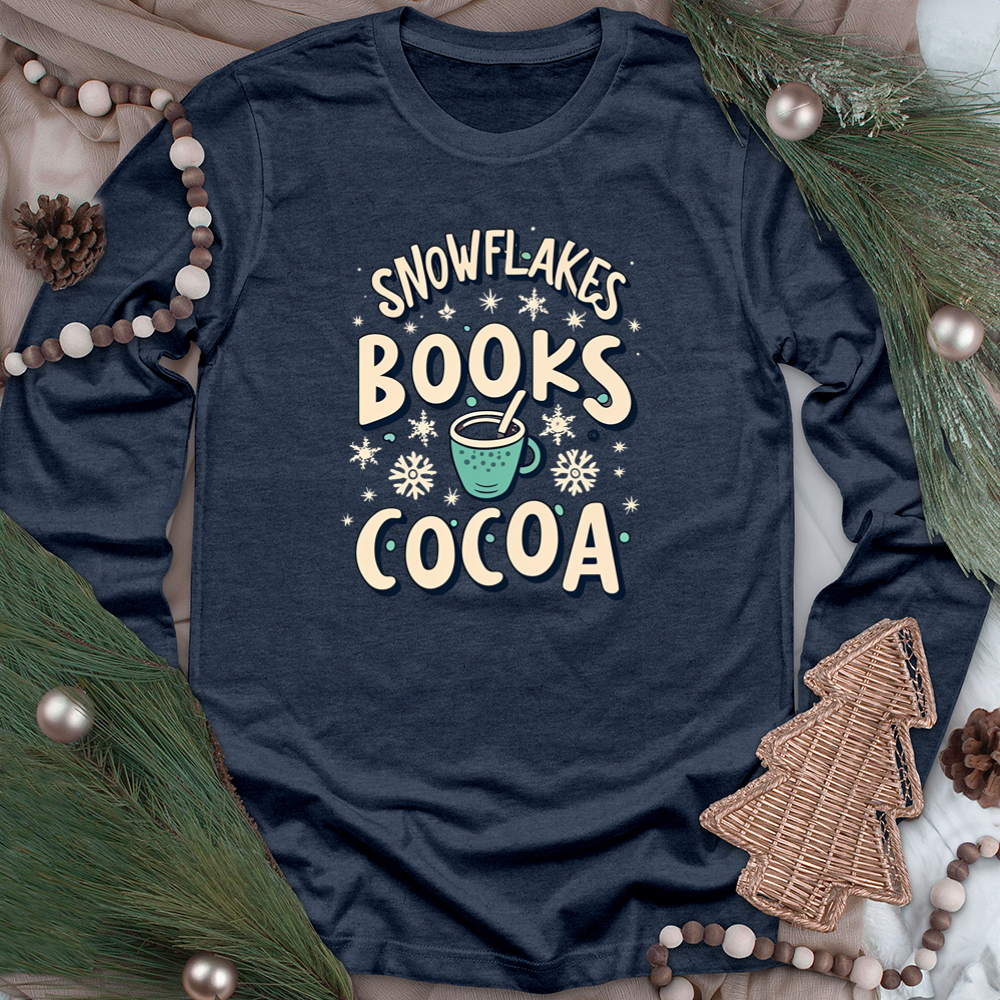 snowflakes books cocoa unisex long sleeve tee