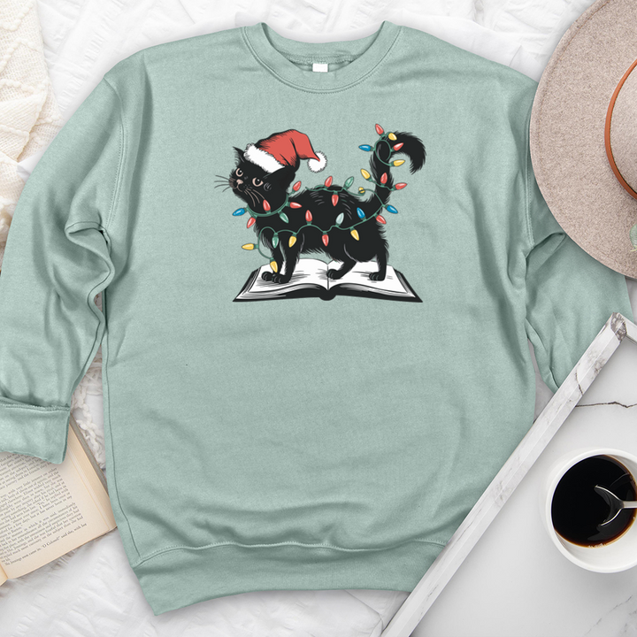 christmas cat on book premium crewneck sweatshirt