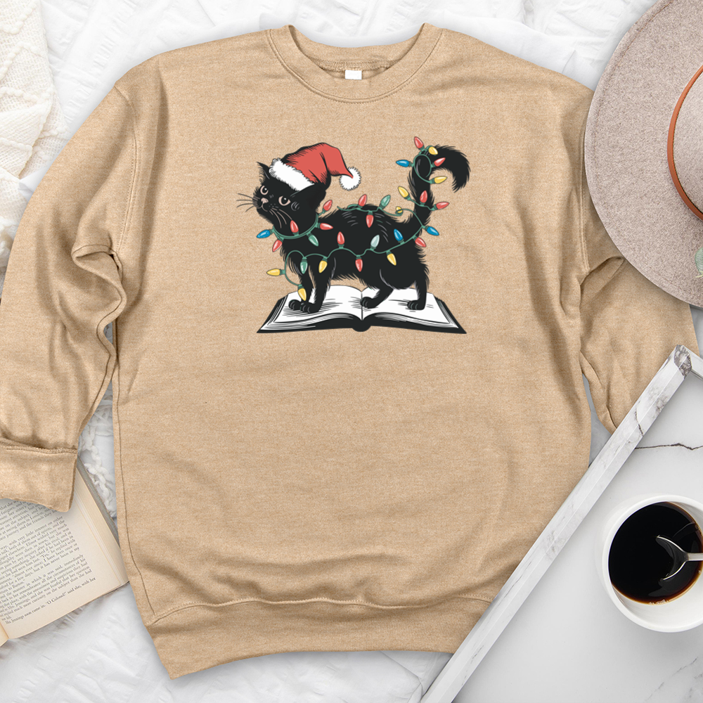 christmas cat on book premium crewneck sweatshirt