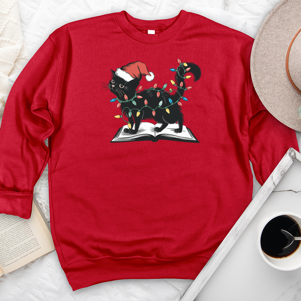 christmas cat on book premium crewneck sweatshirt