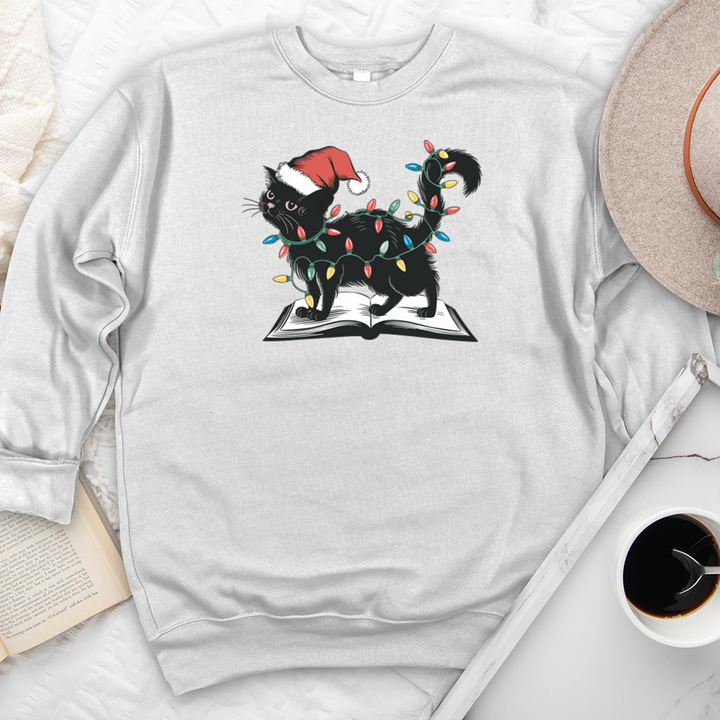 christmas cat on book premium crewneck sweatshirt