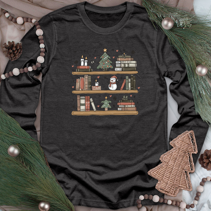 christmas bookshelf unisex long sleeve tee