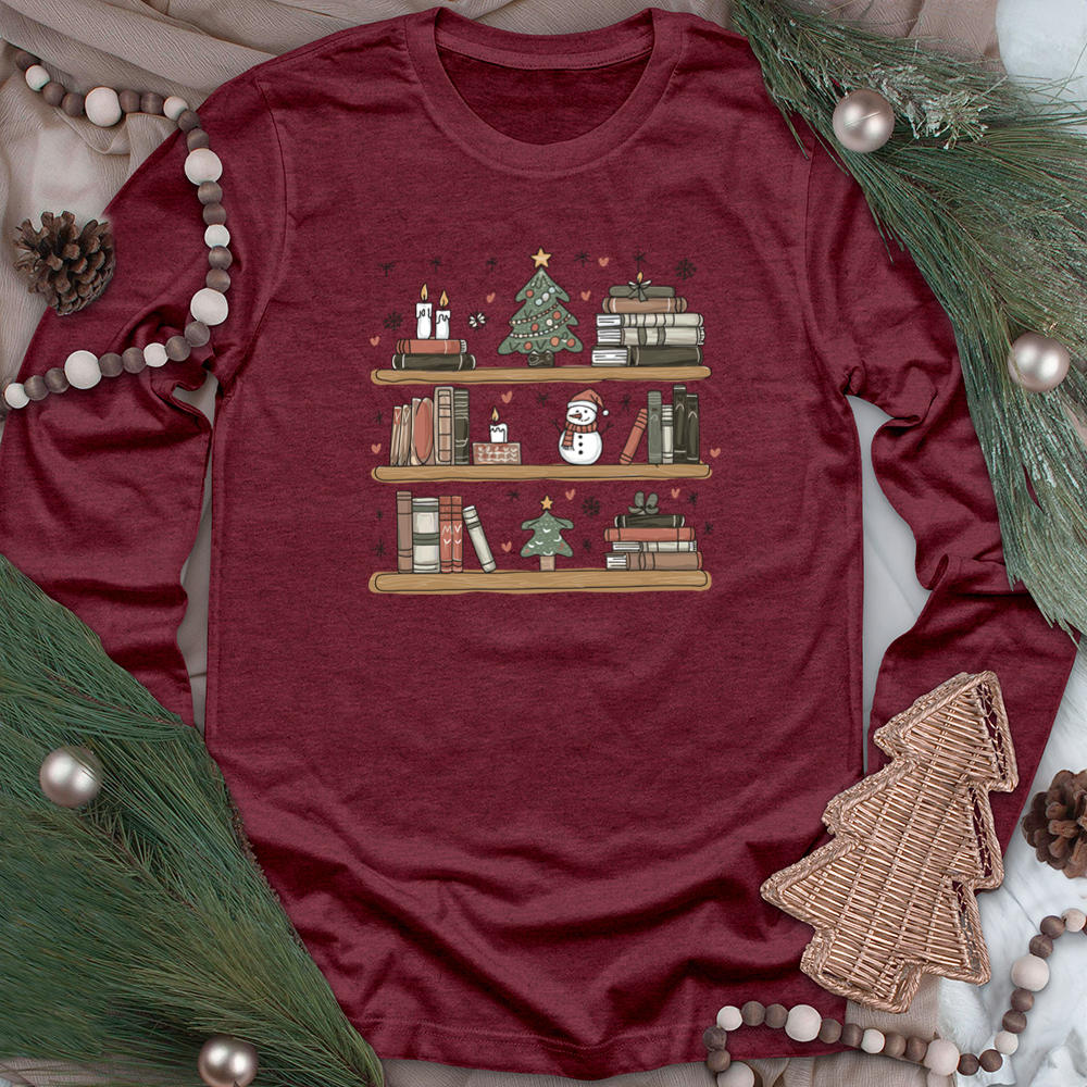 christmas bookshelf unisex long sleeve tee