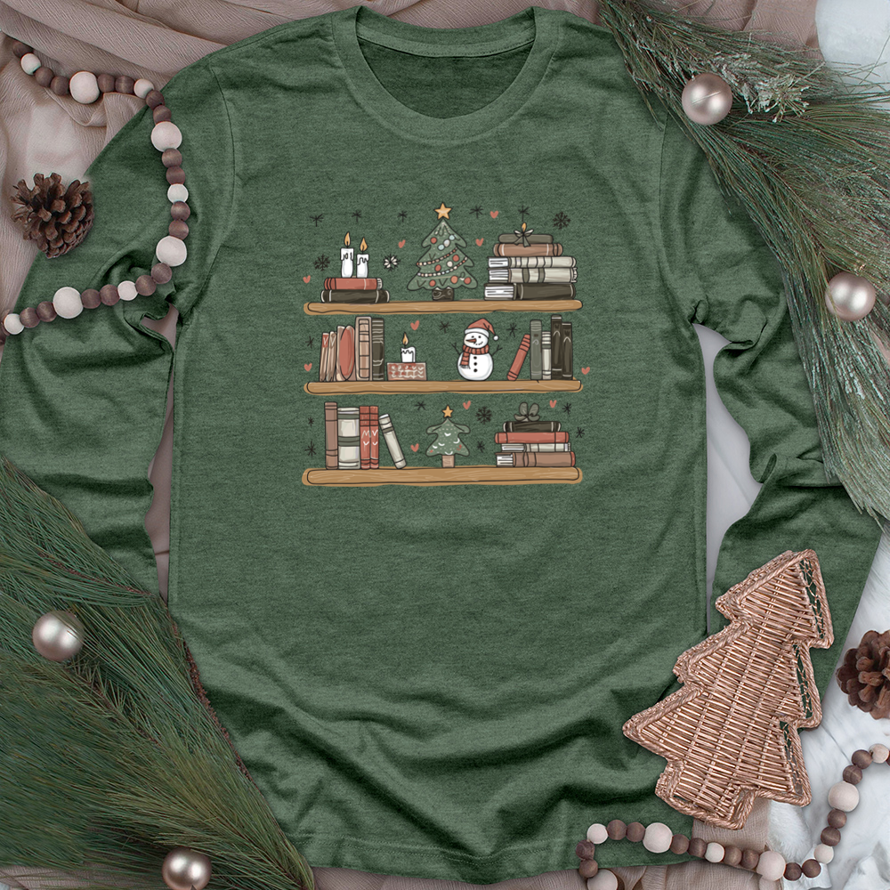 christmas bookshelf unisex long sleeve tee