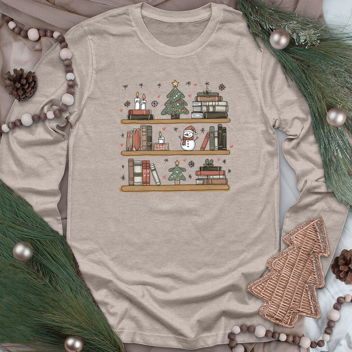 christmas bookshelf unisex long sleeve tee