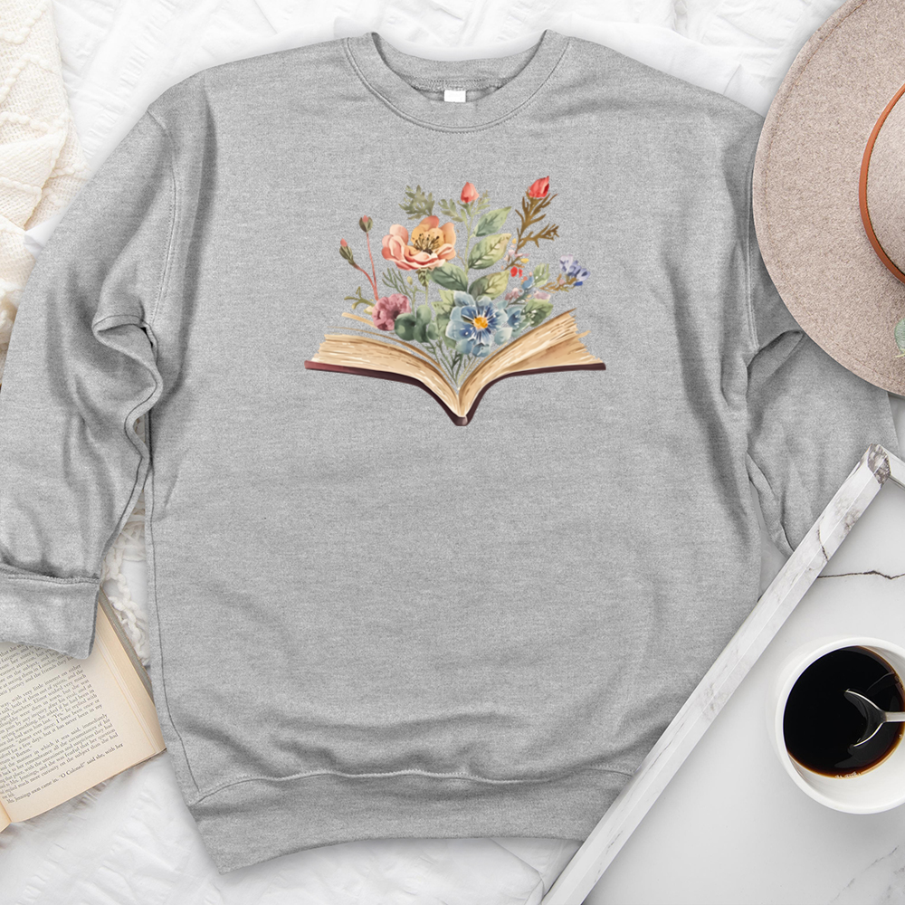 watercolor flowers book premium crewneck sweatshirt