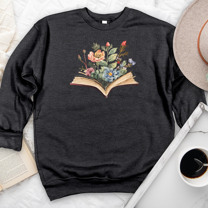 watercolor flowers book premium crewneck sweatshirt