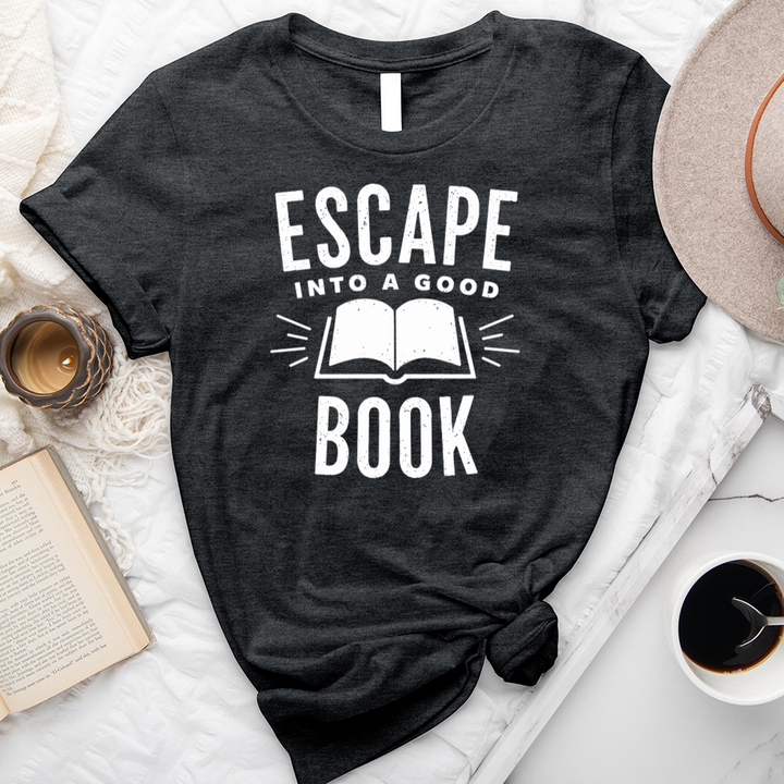 escape into a good book unisex tee