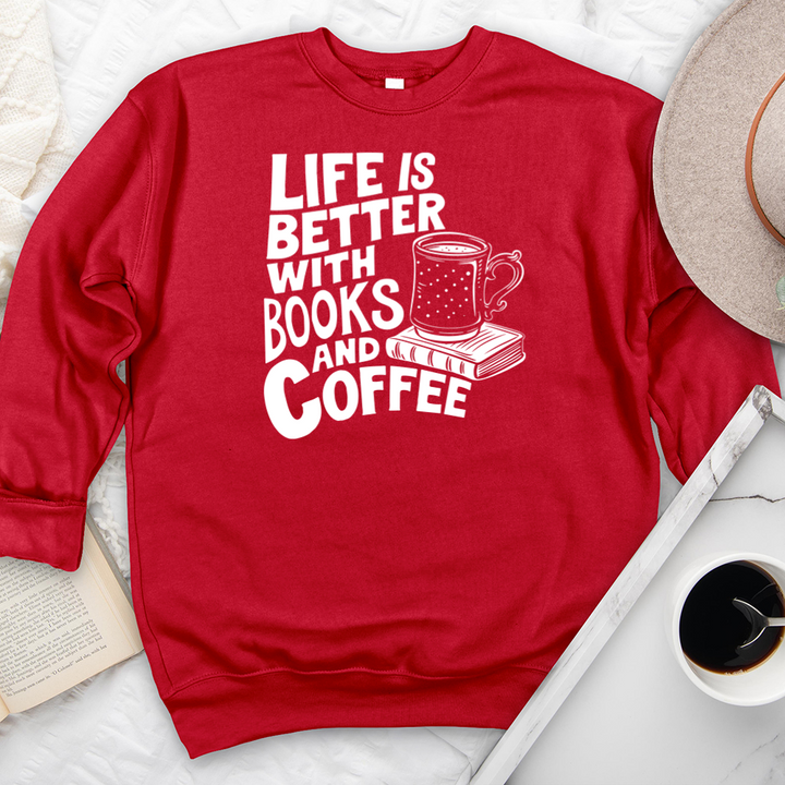 life is better books and coffee premium crewneck sweatshirt