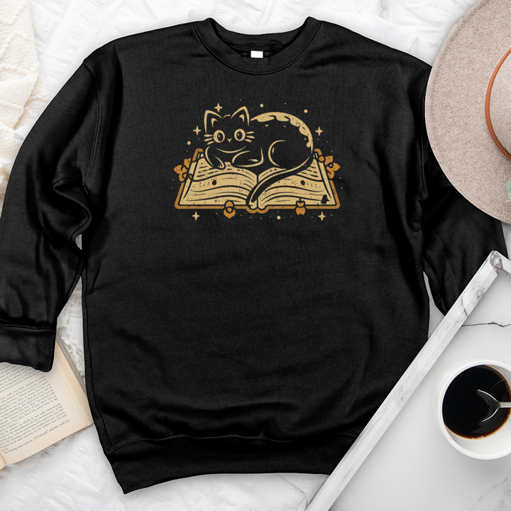 cat on a book premium crewneck sweatshirt