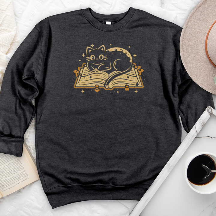 cat on a book premium crewneck sweatshirt