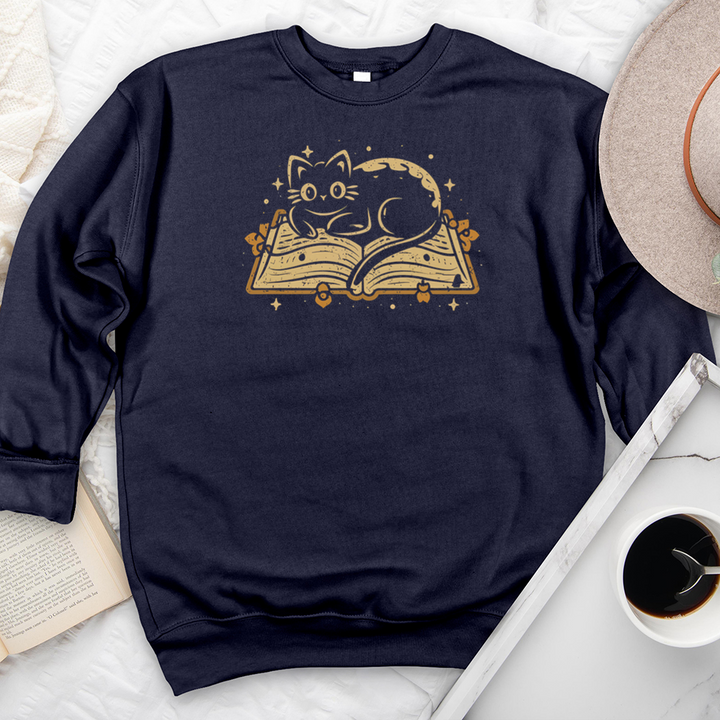 cat on a book premium crewneck sweatshirt