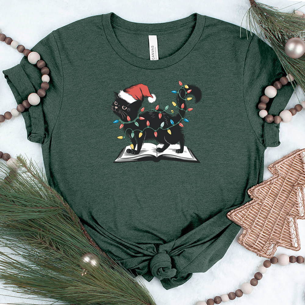 christmas cat on book unisex tee