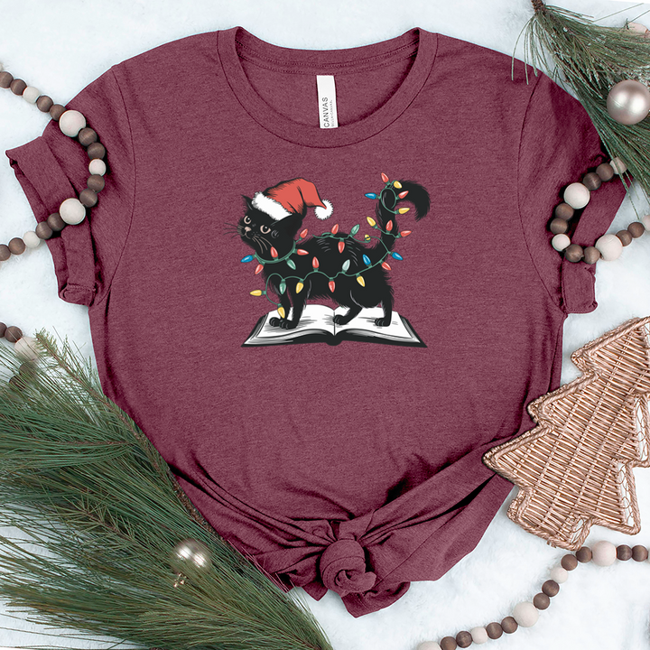 christmas cat on book unisex tee