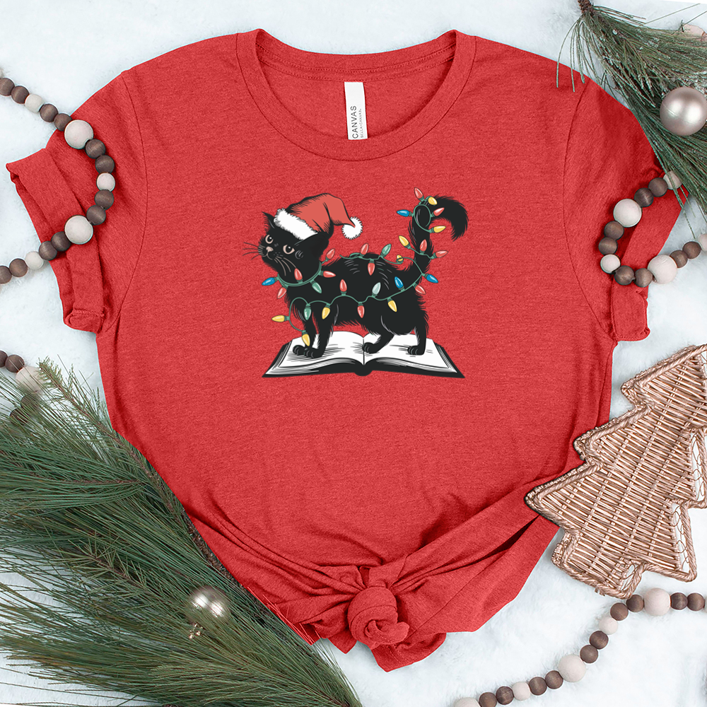 christmas cat on book unisex tee