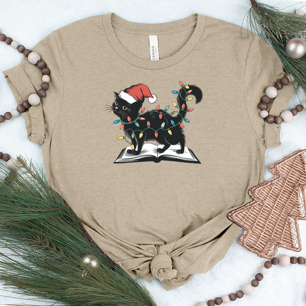 christmas cat on book unisex tee