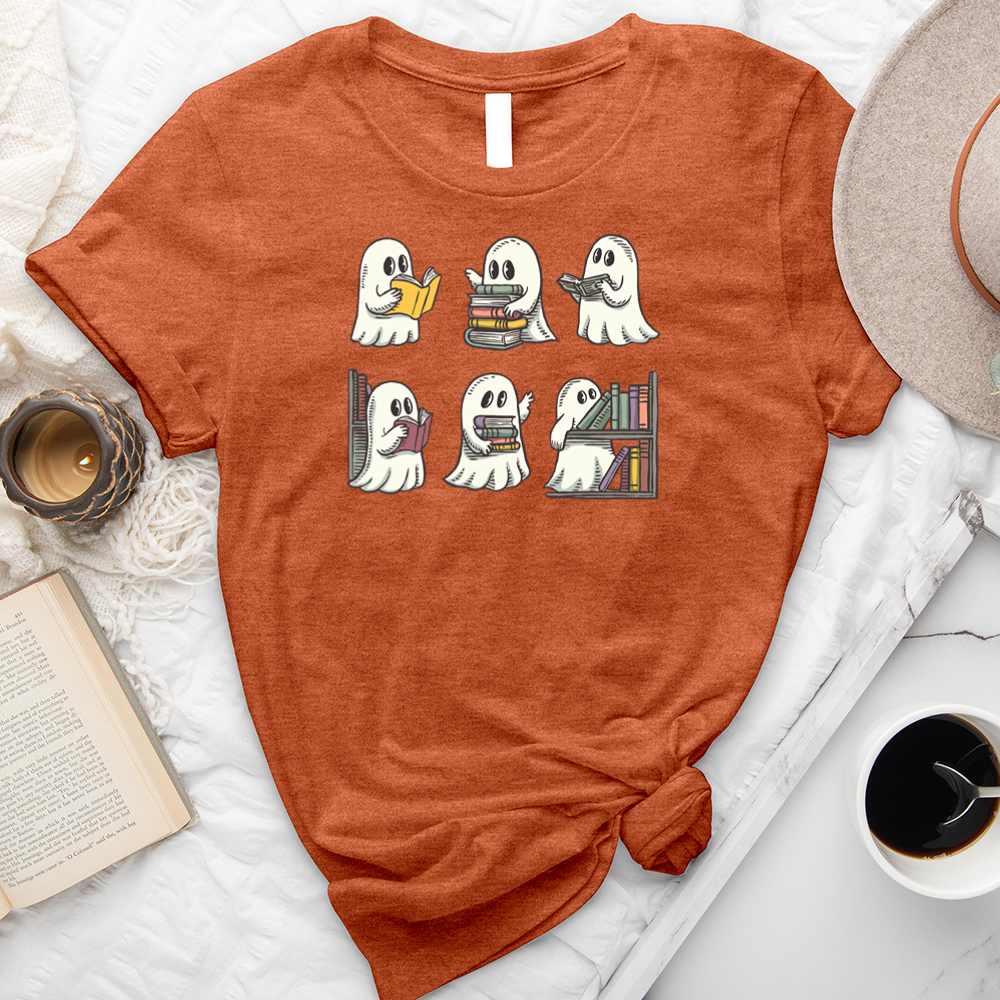 ghosts reading books unisex tee