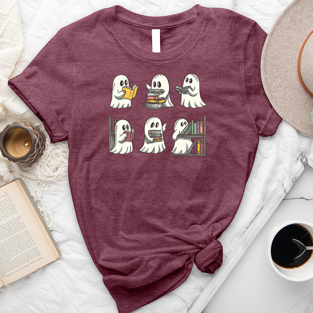 ghosts reading books unisex tee