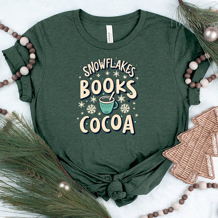 snowflakes books cocoa unisex tee