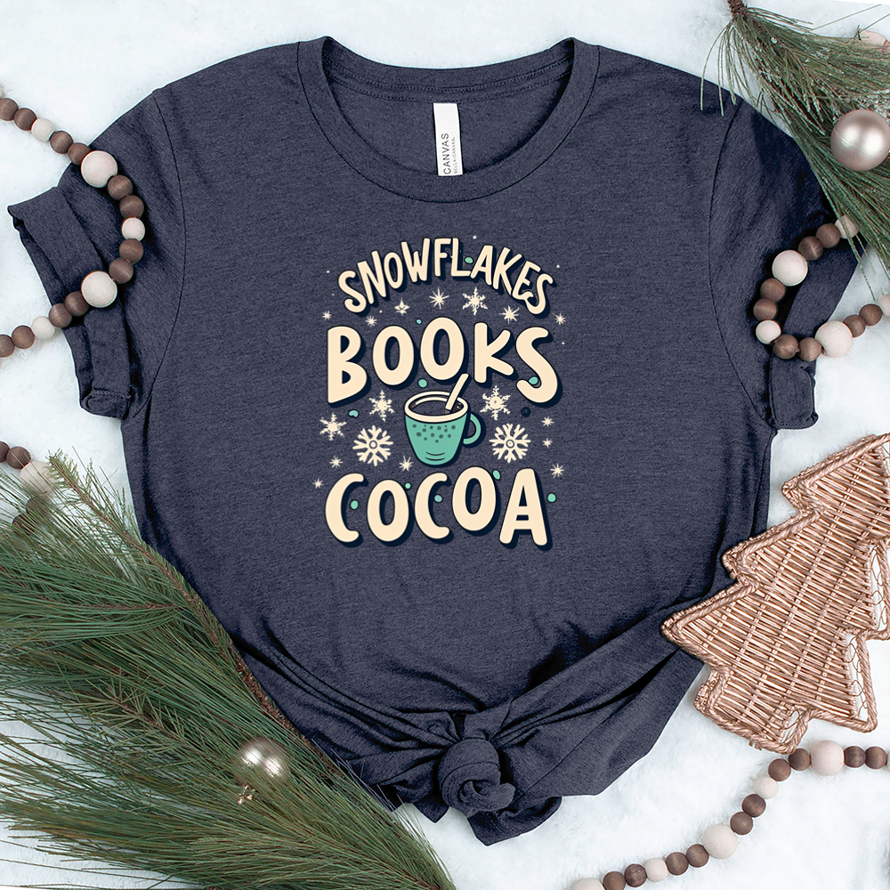 snowflakes books cocoa unisex tee