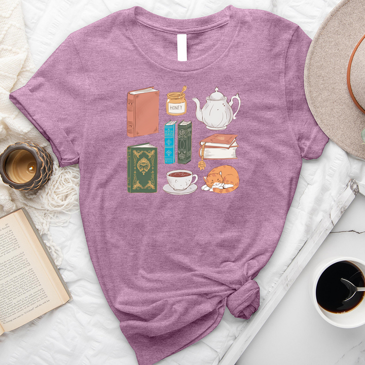 colorful book tea icons unisex tee