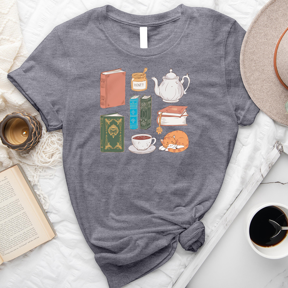 colorful book tea icons unisex tee